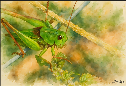 m_alk_art's tweet photo. https://t.co/RzgBvvYKPi
A tiny creature, a world of green. In its stillness, you hear the song of summer.
🌿🐞 #WatercolorArt  #GrasshopperArt #NatureInFocus #MicroLife #visualpoetry https://t.co/XlKkWGVnh2