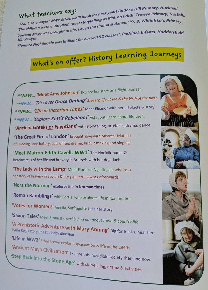 Flurry of bookings for Oct..
Florence Nightingale, Normans, Storage, Gt Fire London, Edith Cavell, so far..
Take a look &amp; do spread the word please!
journeysforlearning.co.uk
<a href="/ToftwoodFedera1/">@ToftwoodFederation ❤️</a> <a href="/TeamRE/">Rather</a> <a href="/NigelMiddleto12/">Nigel Middleton</a> <a href="/devilscustard/">Twiggy Bigwood</a> <a href="/LittlestoryCo/">Mandy Hartley</a> <a href="/MaryMyatt/">Mary Myatt</a> <a href="/RE_McGEE/">Nikki McGee</a> <a href="/Ghosthill2023/">Ghost Hill Infant and Nursery School</a>