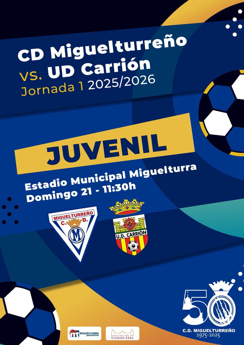 AGENDA FIN DE SEMANA |

✅ SÁBADO 20 septiembre • 18:30 H
Atlético Cervantino 🆚 C. D Miguelturreño 

✅ 𝐉𝐔𝐕𝐄𝐍𝐈𝐋 ~ DOMINGO 21 septiembre • 11:30 H 
CD Miguelturreño 🆚 U. D Carrión