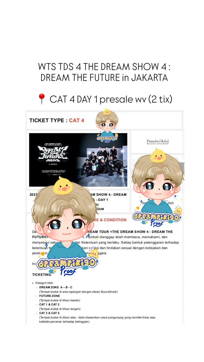 WTS TDS 4 THE DREAM SHOW 4 : DREAM THE FUTURE in JAKARTA

📍 CAT 4 DAY 1 presale wv (2 tix)
#NCTDREAM_THEDREAMSHOW4_JAKARTA #TDS4INJKT