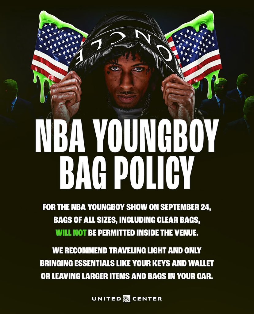 streetwithalex's tweet photo. NO BAGS ALLOWED IN NBA YOUNGBOY’s CHICAGO SHOW🚨🚨‼️‼️ https://t.co/1rGTkjdXbt