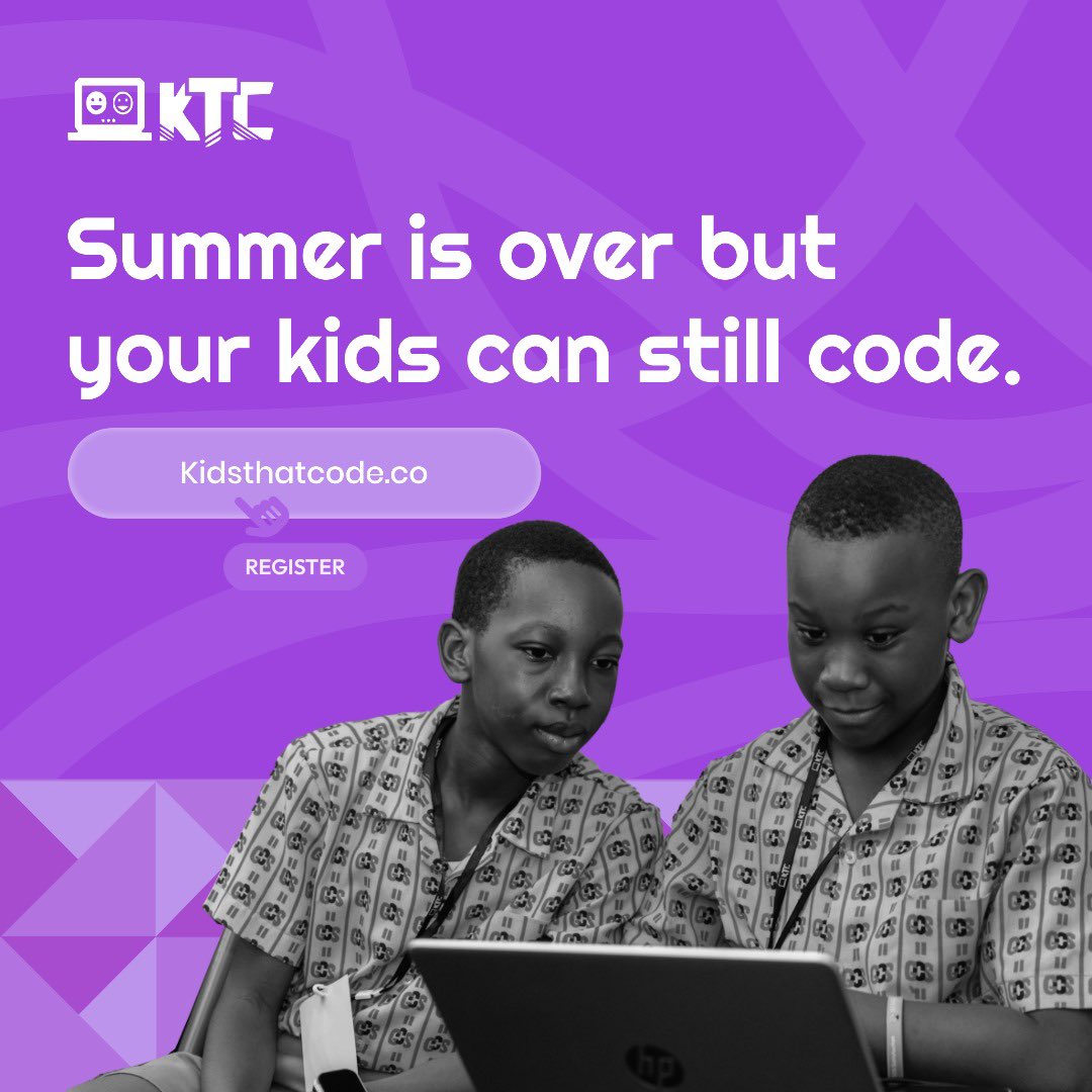 kidsthatcodeNG's tweet image. Summer is over, but your kids can keep coding!
Join our on-demand sessions, and let them continue to learn and build their projects with a private tutor assigned just to them.

 Book a session on our website today! 
Visit kidsthatcode.co to get started