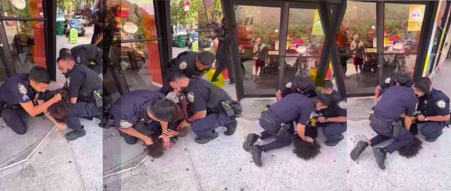 BrownWatch's tweet photo. Jack-Officers in NYC Attack Small Boy on Bike: Video Shows 3 Cops Pounce On Top of Him, Pulling His Hair, Bending His Limbs and Putting a Knee on His Neck to Enforce Law Against Swerving in Traffic https://t.co/PbIWbqzSxv https://t.co/OnzphzBmyO