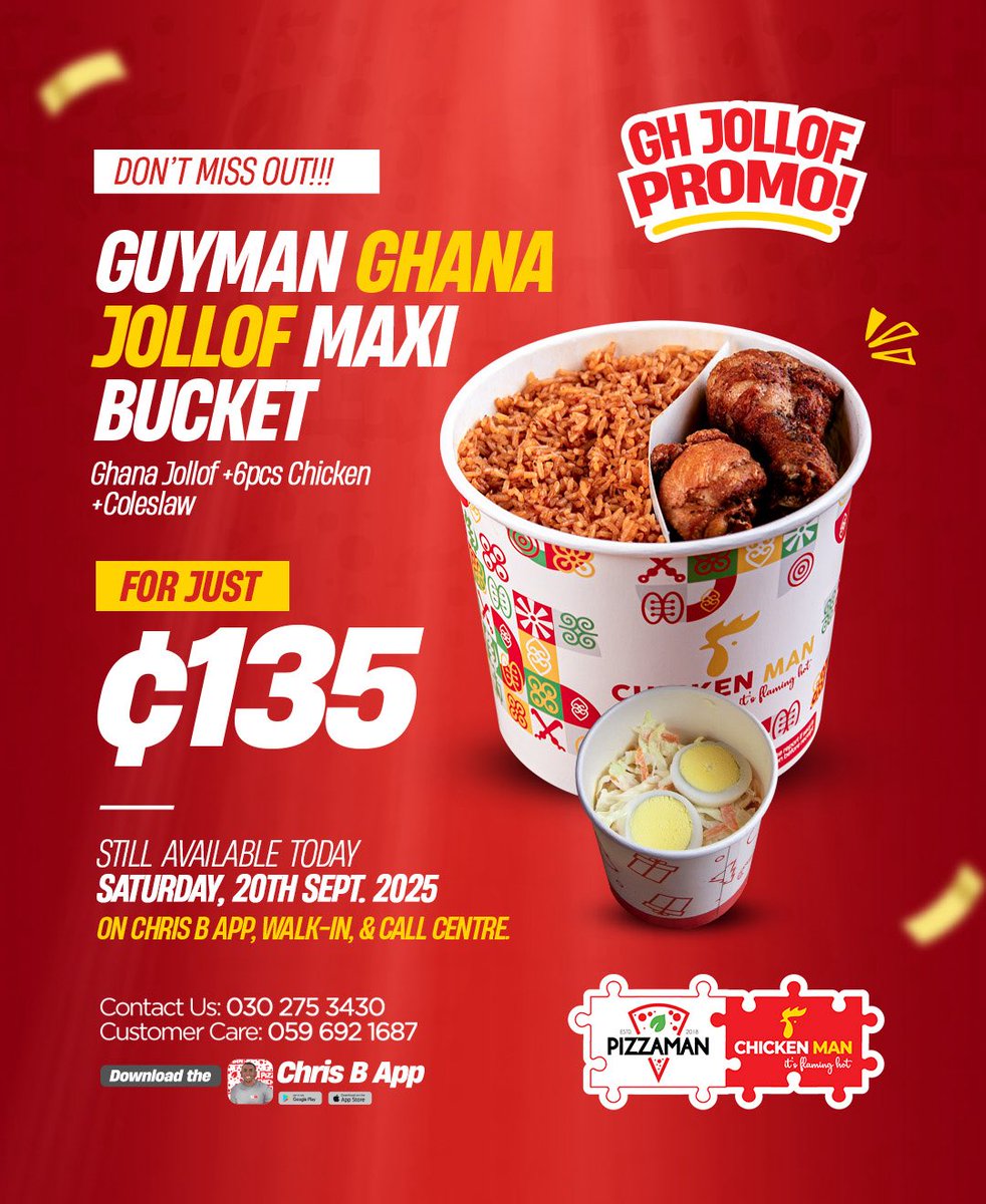 Guyman Ghana Jollof Maxi Bucket still Active

135 Cedis and enjoy your Weekend 🤭