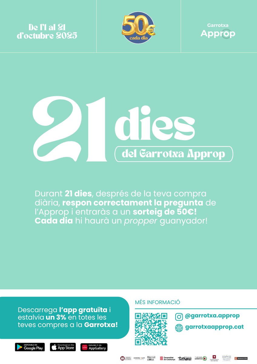 🛍️🎫 Nova campanya del #GarrotxaApprop. Guanya un premi de 50 € fent les teves compres diàries a establiments de l’Approp i demostrant que ho saps tot del projecte.

👉🔗 Entra a garrotxaapprop.com i descobreix-ne tots els avantatges.

#Approp #DinàmiG #Comerç