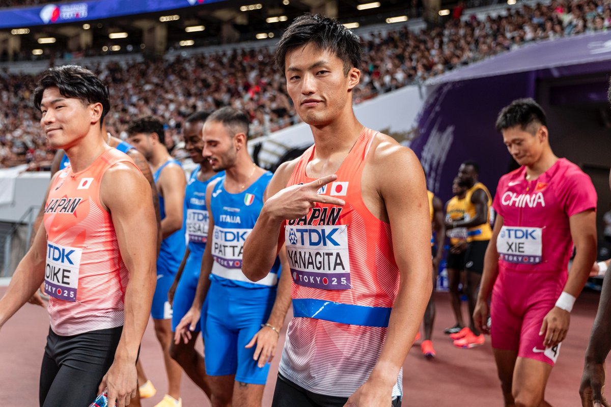 EKIDEN_News's tweet photo. 東京2025世界陸上 
男子 4×100mリレー 予選2組
3. 日本 🇯🇵 38.07 Q 
小池祐貴 柳田大輝 桐生祥秀 鵜沢飛羽 
｜EKIDEN NEWS @EKIDEN_News 
#WCHTokyo25 #WorldAthleticsChamps
https://t.co/DHVEkKAJxA https://t.co/5hvYjsqzeW