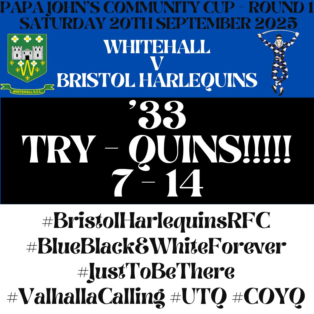 Score Update

Whitehalls early 'penalty goal' was in fact a successful conversion attempt and Christie Maclaurin's, sponsored by @hamiltonlodgefishguard, conversion for Max Hickes' try was successful 

7 - 14

🔵⚫️⚪️

 #BristolHarlequinsRFC #UTQ #COYQ