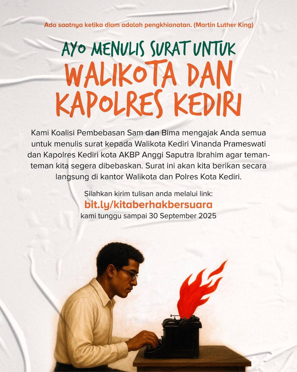 Ada saatnya ketika diam adalah pengkhianatan

Mari berpartisipasi dan turut menyebarkan! 

bit.ly/kitaberhakbers…

#kediri 
#bebaskantahananpolitik