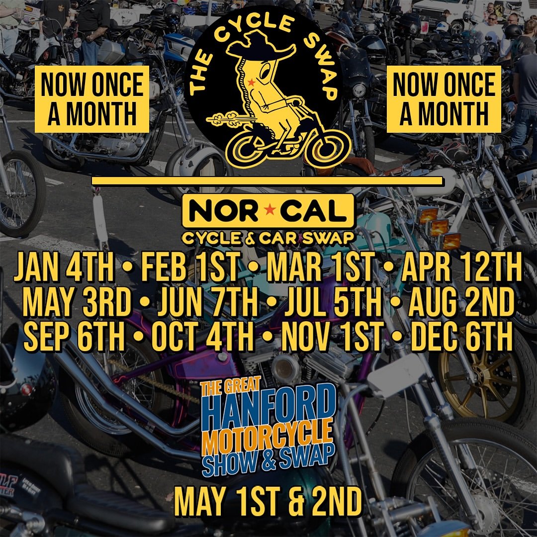 TheCycleSwap's tweet image. Big news: we’re hosting the NorCal swap every month next year. They will mostly fall on the first Sunday of the month but with a couple exception’s. Hanford will be on the usual Friday and Saturday schedule and that will roll into a NorCal Swap on Sunday, just like it used to be.