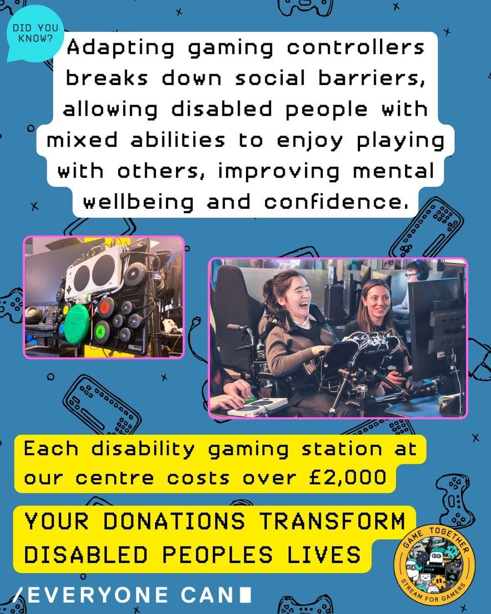 Our Game Together streaming fundraiser (happening now) is your chance to make a difference. Help us keep our Disability Gaming Centre running and growing with a donation during Game Together. Plus, each donation increases the difficulty of this years challenge... Everyone Can's