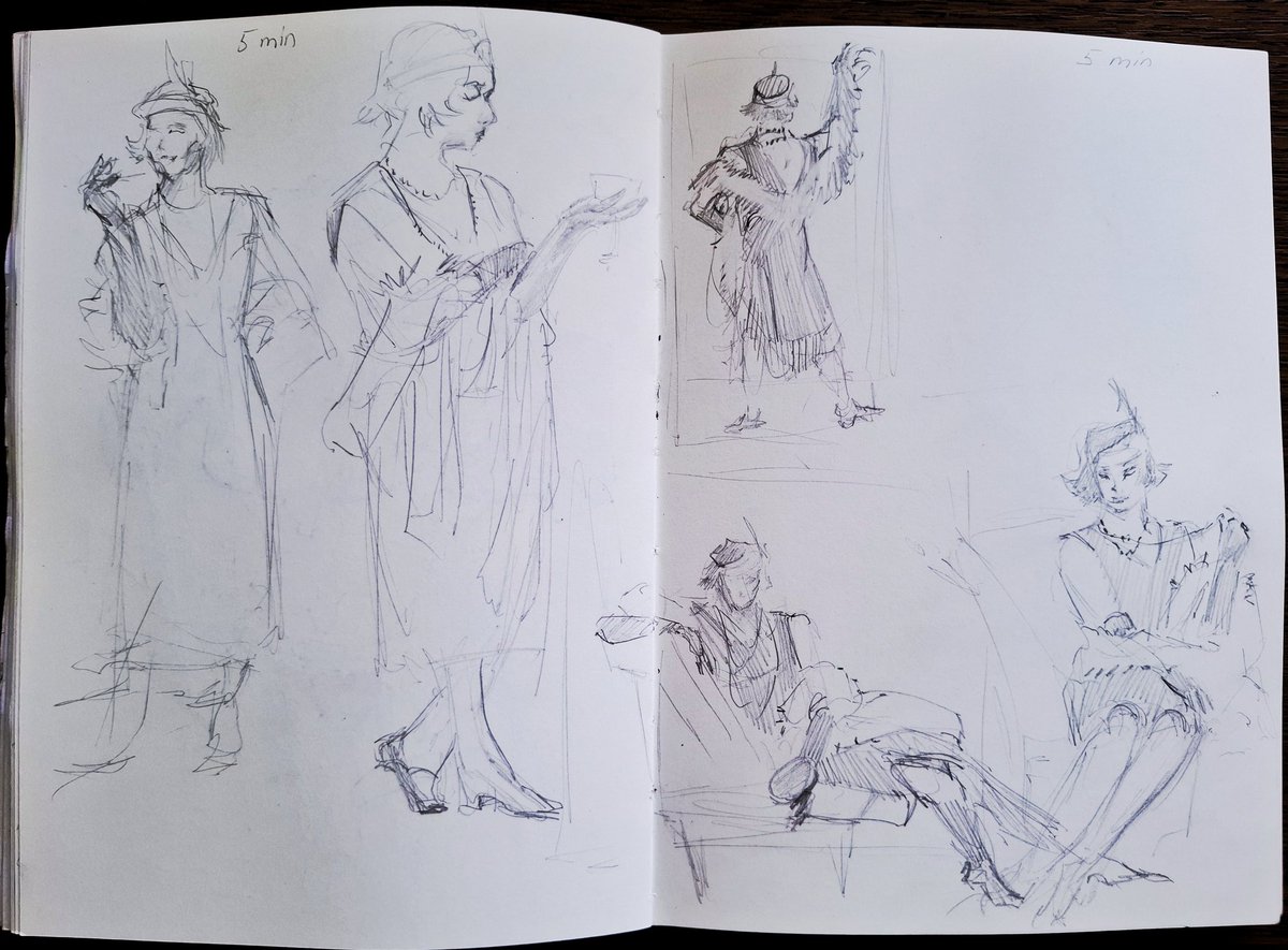 Last Sunday I got a chance to participate in a fun life drawing session, with a theme of roaring 20s!

Despite my lack of experience with drawing irl models, the results are quite alright. I'll be sharing more of these sketches in the coming days!

#sketchbook
