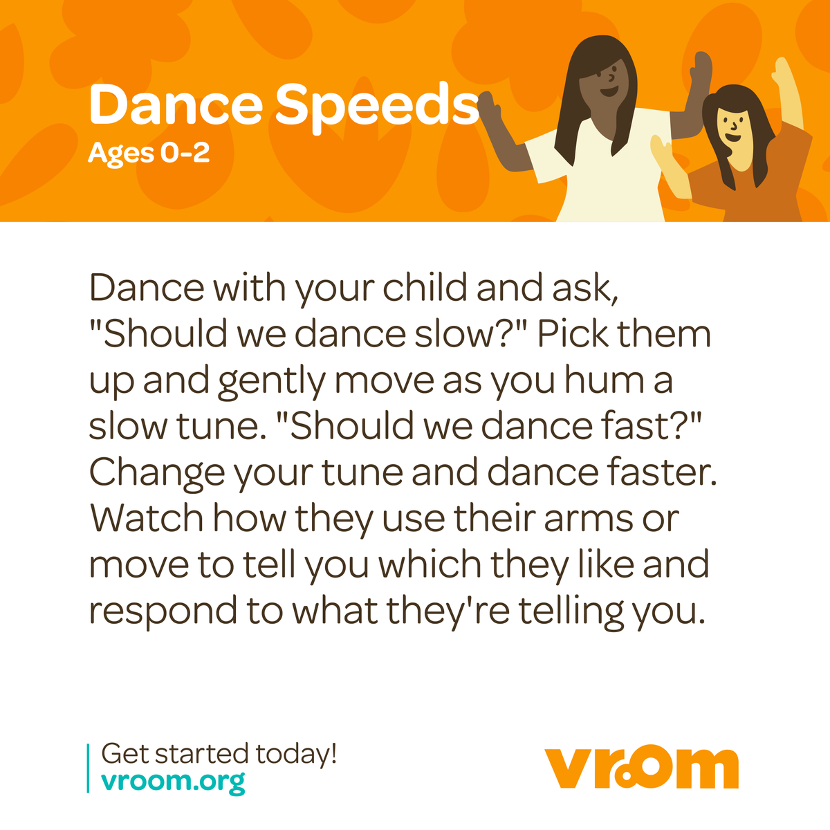 joinvroom's tweet photo. You’re not only your child’s first brain builder, you’re their first dance partner too. 💫 This #VroomTip invites you to tune into their moves, follow their lead, and build the early communication skills that grow through everyday moments. https://t.co/a3ERB7oR8g