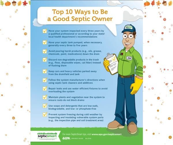 PC_PublicHealth's tweet image. As summer turns to fall, remember to fall in love with your septic system! 
Since this week is #SepticSmartWeek, we wanted to go ahead and share some tips to make sure that you are a good septic tank owner.