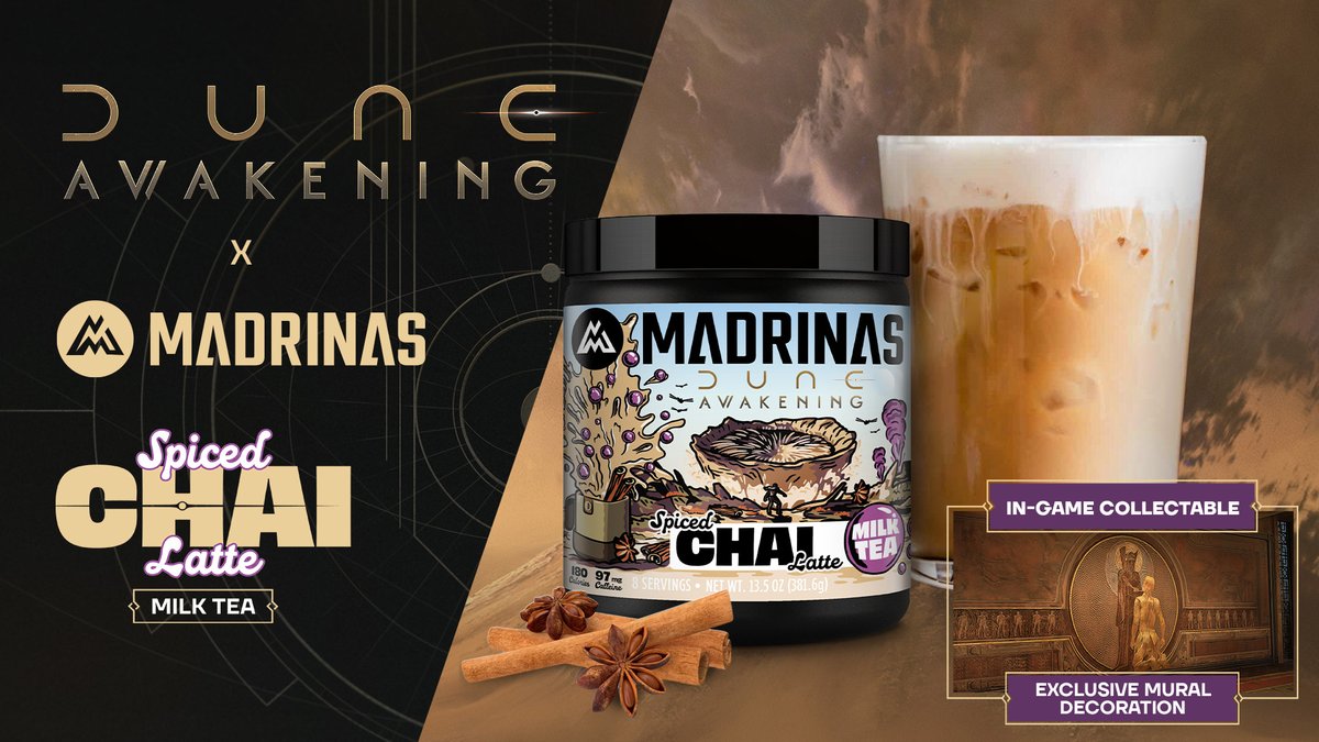 Single tubs of <a href="/MADRINAS/">MADRINAS</a> Spiced Chai Latte are ready 
to ship! ☕

Each one comes with the in-game exclusive “A
 Memory of Pain” mural. #DuneAwakening

Let the spice flow: madrinas.coffee/duneawakening