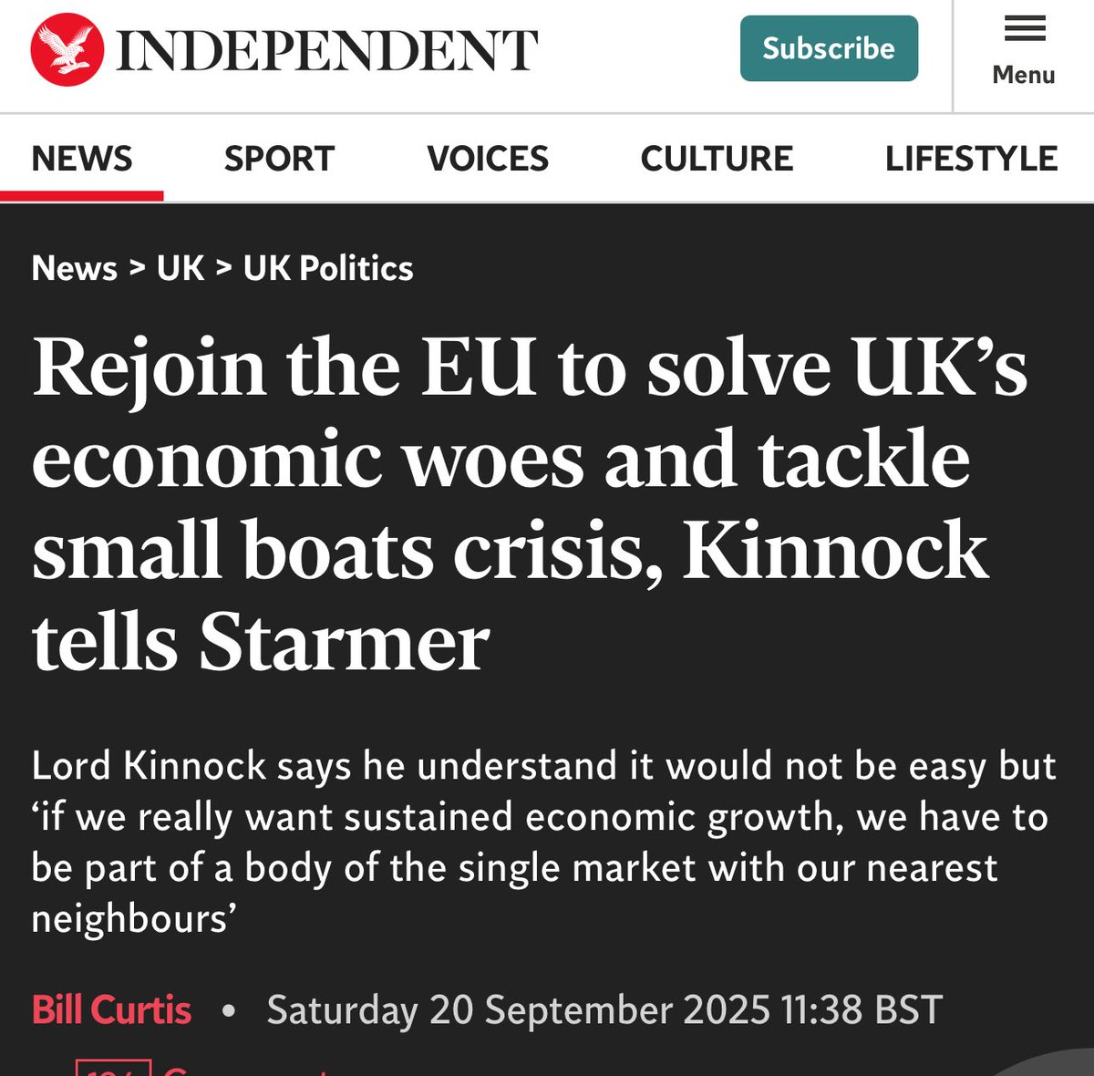Neil Kinnock is totally 💯 right ✅

Brexit has cost us £100bn a year, slashed tax revenues by £40bn, and fuelled chaos at our borders.

🙌 Rejoining the EU would boost GDP by 5% and restore normality. 

🇪🇺 Time to end the con and face the truth: Rejoin.

independent.co.uk/news/uk/politi…