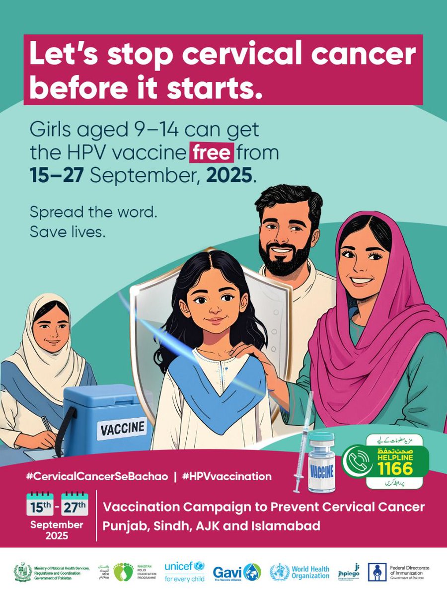 imalaeka5's tweet photo. Pakistan’s future generations
#HPVVaccine #ProtectWithHPV #VaccinatePakistan #SehatMandBetiSehatMandGharana
@SYNCHPakistan @GovtofPakistan @DhoIslamabad @UNICEF_Pakistan @gavi @WHOPakistan @nhsrcofficial https://t.co/QC8V0pusIh