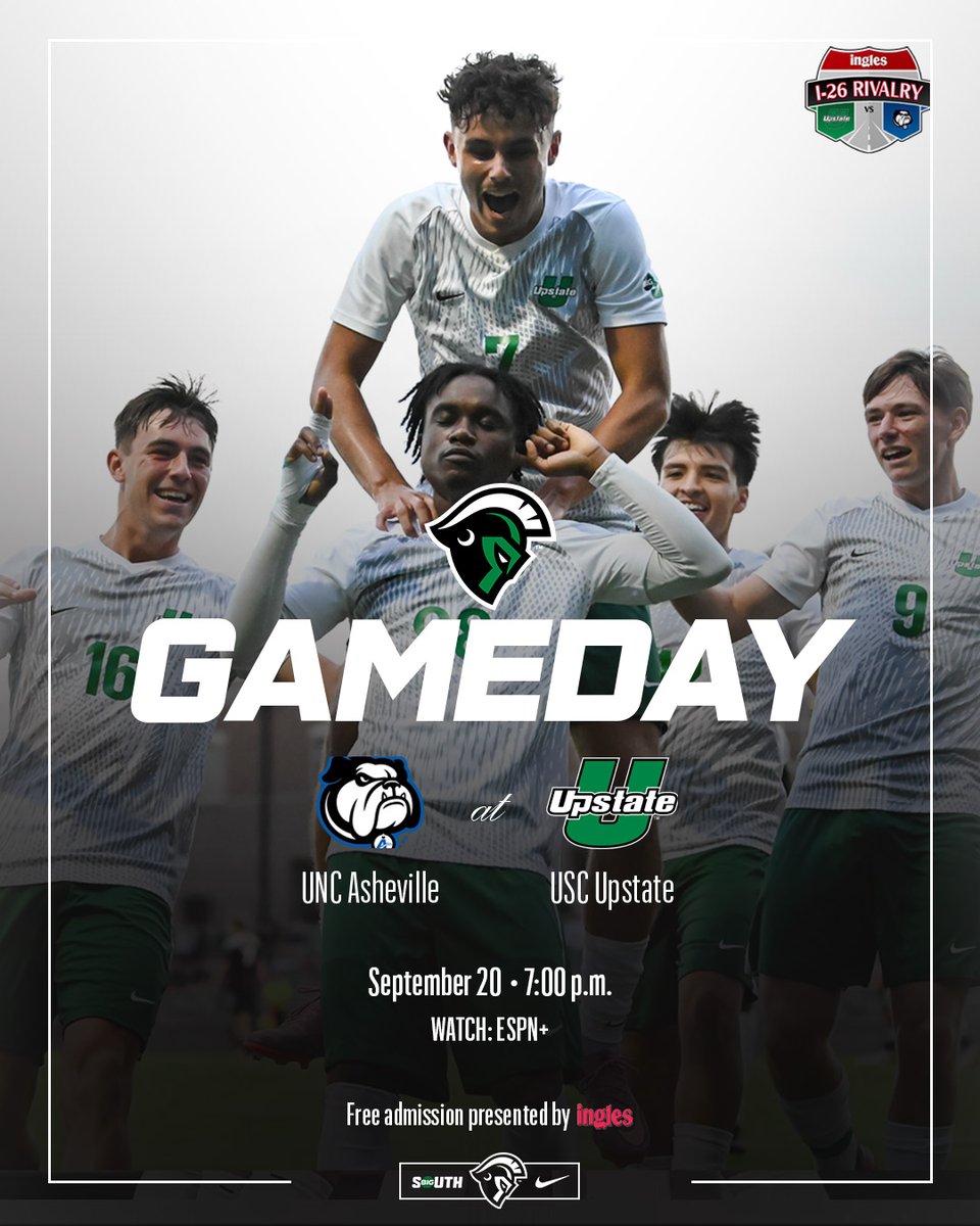 ⚔️GAME DAY ⚔️

We open conference play renewing the Ingles I-26 Rivalry on our home field!

🆚UNC Asheville
📍County University Soccer Stadium/ Spartanburg, S.C.
🕖7:00 P.M.
📺brnw.ch/21wVWtT
📊brnw.ch/21wVWtU
🎟️Free Admission presented by Ingles