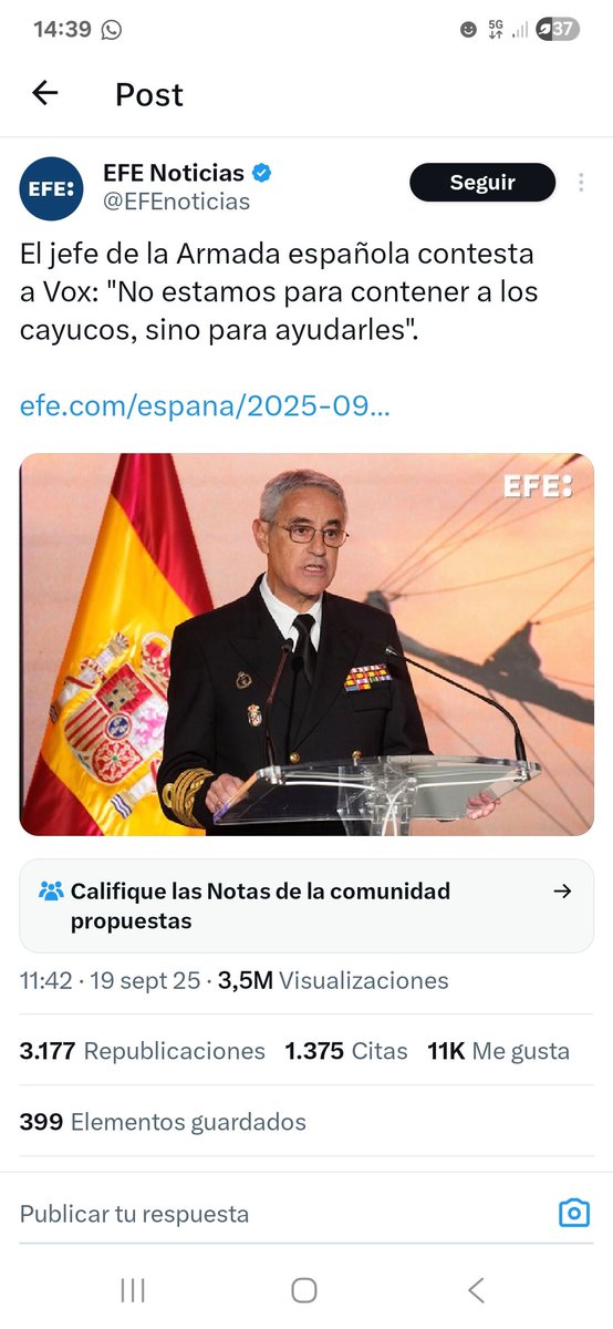 El jefe de la Armada acaba de decirle a Vox lo que debería ser de sentido común: los barcos no se usan para hundir cayucos, se usan para salvar vidas. Lo duro es que haya que recordarlo en 2025 porque aún hay partidos que confunden humanidad con debilidad.