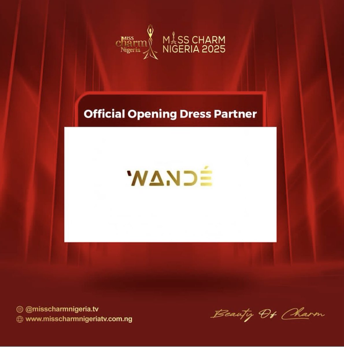 Wandeclothings's tweet photo. We are proud to announce that we are the Official Opening Dress Partner for the Miss Charm Nigeria Pageant. This aligns perfectly with our vision of celebrating beauty, confidence &amp; empowerment through fashion.

#MissCharm #FashionWithPurpose #WandeClothings #OfficialPartner https://t.co/S779Jmyp61