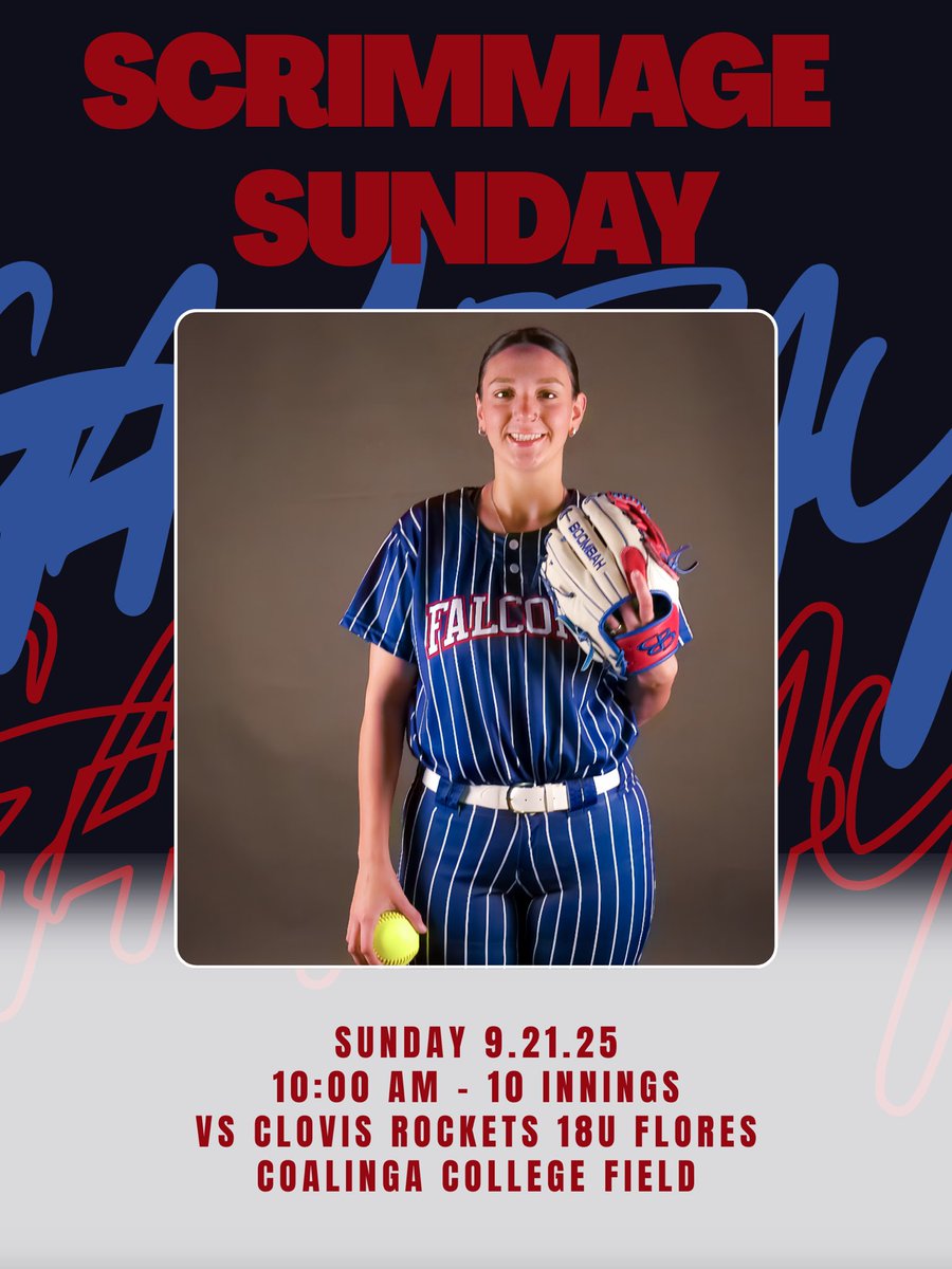 This Sunday: our only fall home game! 🥎
See the new squad at 10:00 AM.
📍 Coalinga College Softball Field
#Falconfamily #coalingacollegesoftball #dirtybirds