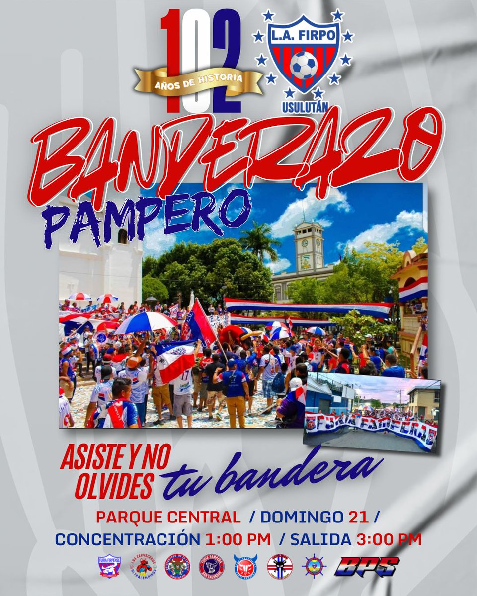 cervecerosul's tweet photo. 🔥 Usulután retumba este domingo.
🚩 Banderazo Pampero: el que no esté, que no diga que es Firpense.
#SomosFirpo #BanderazoPampero
#102años #102Aniversario #Firpo https://t.co/Pyl9iYATXk