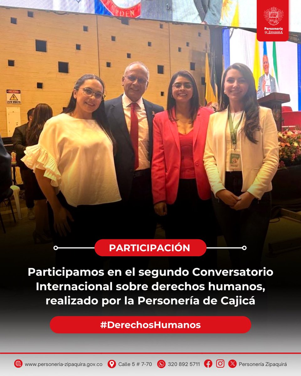 🙌 La personera de Zipaquirá, Faisuly Blanco González, participó junto a su equipo en el Segundo Conversatorio Internacional sobre Derechos Humanos en Cajicá, un espacio de reflexión sobre el conflicto armado, la paz y el desarrollo regional.