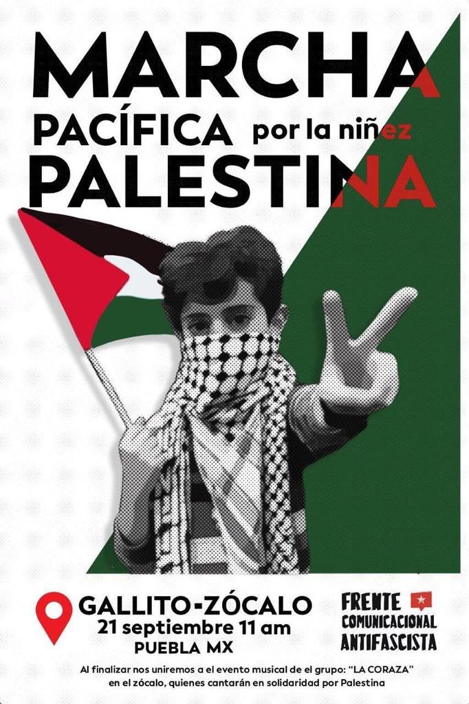 El genocidio en #Palestina   🇵🇸 no ha podido ser detenido ni por los #gobiernos ni por las instituciones multilaterales. Las voces y acciones de millones de personas en el #mundo clamamos el fin del exterminio. No dejen de acudir este #domingo el Centro Histórico  de #Puebla.