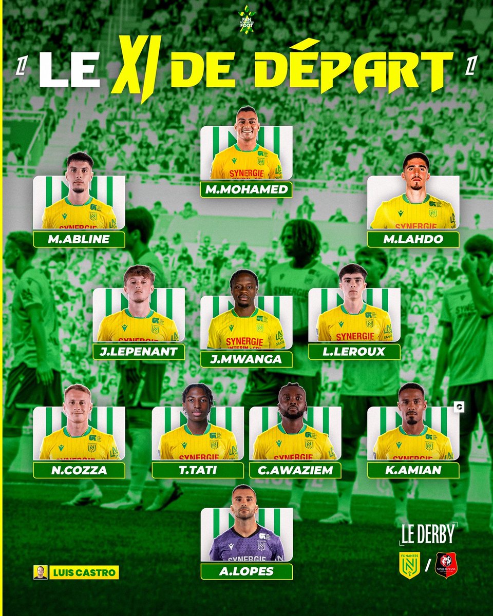 Voici le XI titulaire pour le Derby ⚔️

Votre avis ? 😁

#FCNSRFC