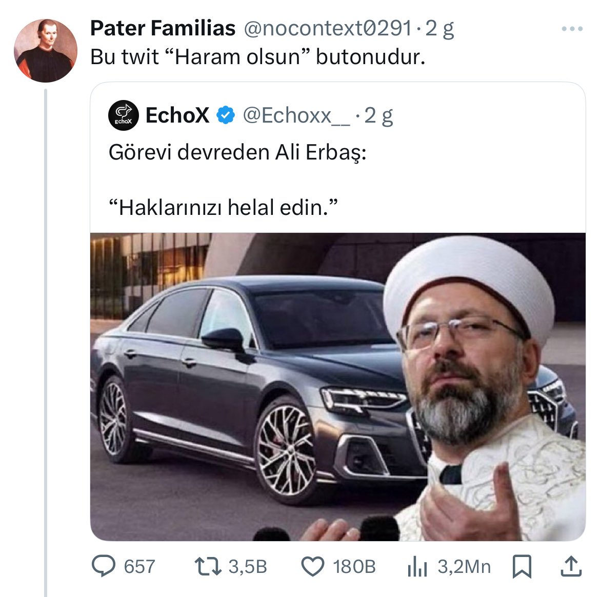 paterfamilias06's tweet photo. Allah’ın Kul hakkı ile karşıma gelmeyin dediği yerde Ali Erbaşa 180 k fav lı twit şoku. https://t.co/yWKHlxrvZf