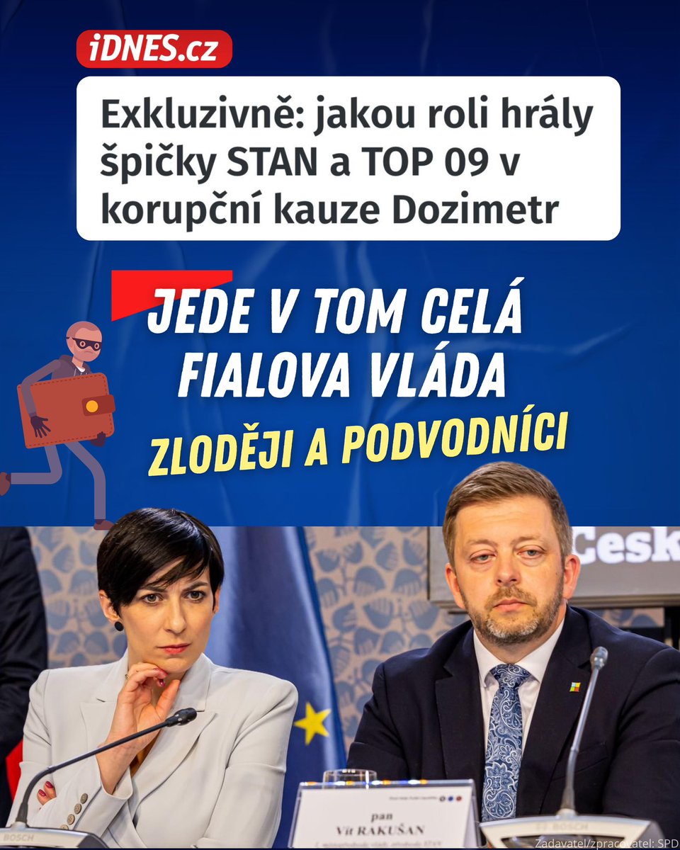 Do korupční kauzy organizovaného zločinu Dozimetr, kde se rozkrádaly veřejné peníze, jsou zapleteny špičky vládních stran. Zloději, podvodníci a lháři. Pojďme je za dva týdny ve volbách vyměnit a pohnat k odpovědnosti!