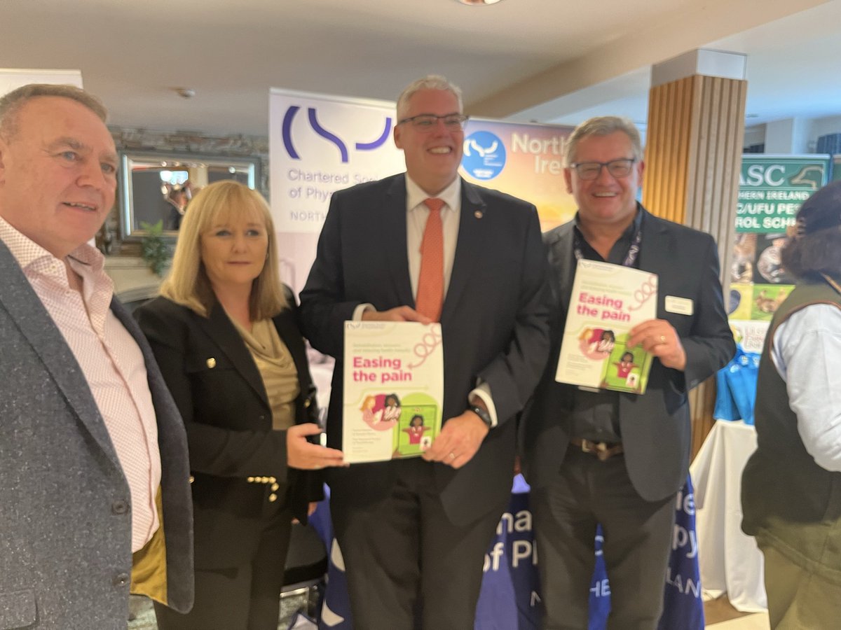 TomSullivant's tweet photo. Great to have @duponline Leader Gavin Robinson MP and Michelle McIlveen MLA stop by the CSP stand to hear about the vital role that physio plays in keeping people active independent and well. #DUPConference @DavyNichol @thecsp @CSPNI1 https://t.co/wnz2OSLeda