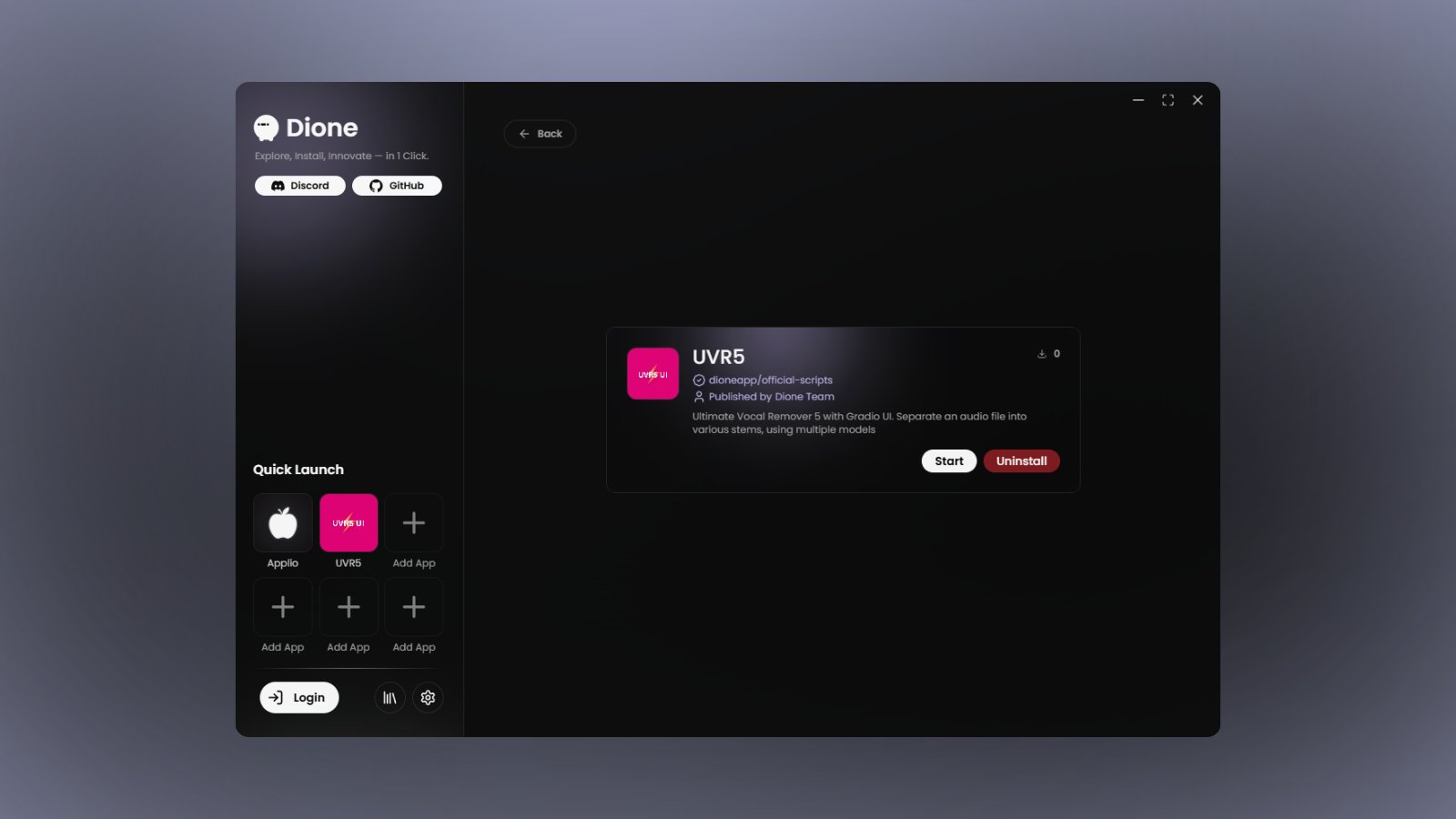 Dione app screenshot