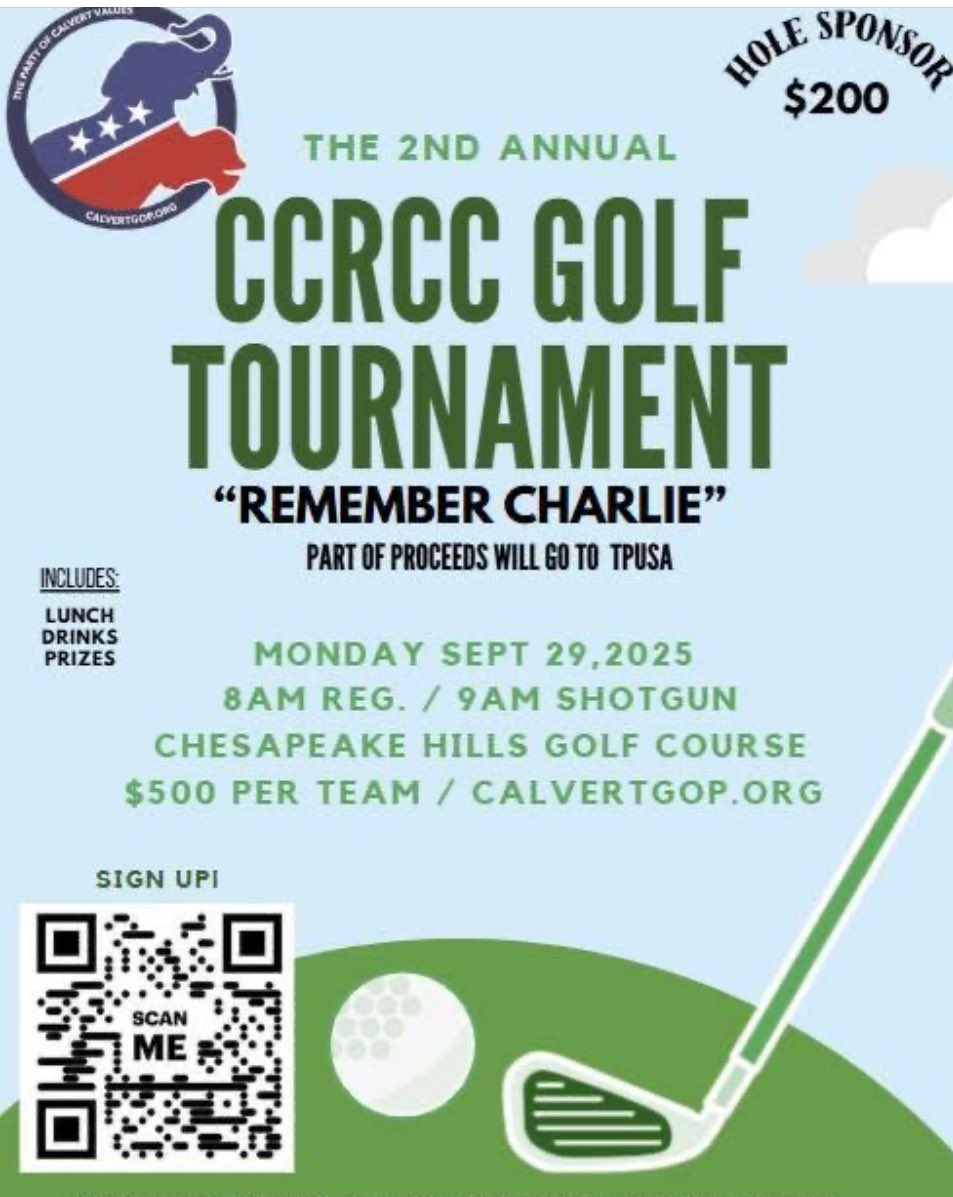 TishaStone2024's tweet photo. Two big events in Calvert County. One tonight in Solomons. Boardwalk Gazebo at 630pm 9/20 Prayer Vigil for Charlie Kirk. The 2nd Annual CCRCC Annual Golf Tournament. We hope you can join us! #ccrcc #southernmaryland #maryland #calvertcounty https://t.co/olfBXwAhJB