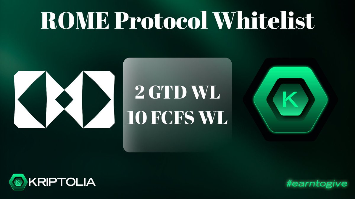 KriptoliaTR's tweet photo. Roma Protokolü 12 WL Giveaway / Çekiliş 🪂

Airdrop sürecine katıldığımız ve 9M$ yatırımı olan @RomeProtocol projesinin ekibi sayesinde sizin için 12 WL getirdik! 🚀

- 2 Garanti WL (Garanti alım hakkı)
- 10 FCFS WL 

Katılmak için: 
✅ @KriptoliaTR & @RomeProtocol 'yi takip edin
✅ Beğen ve RT yap!
✅ Bir kişiyi etiketleyin.

⏰ 24 saat içinde duyuracağız. 

💚 Sadık takipçilerimiz için, iki turdan en az birer tane ayırıyoruz. Sadık takipçilerimiz, yorumlarda kendinizi tanıtın. Mint, Solana SOL ağında yapılacak.