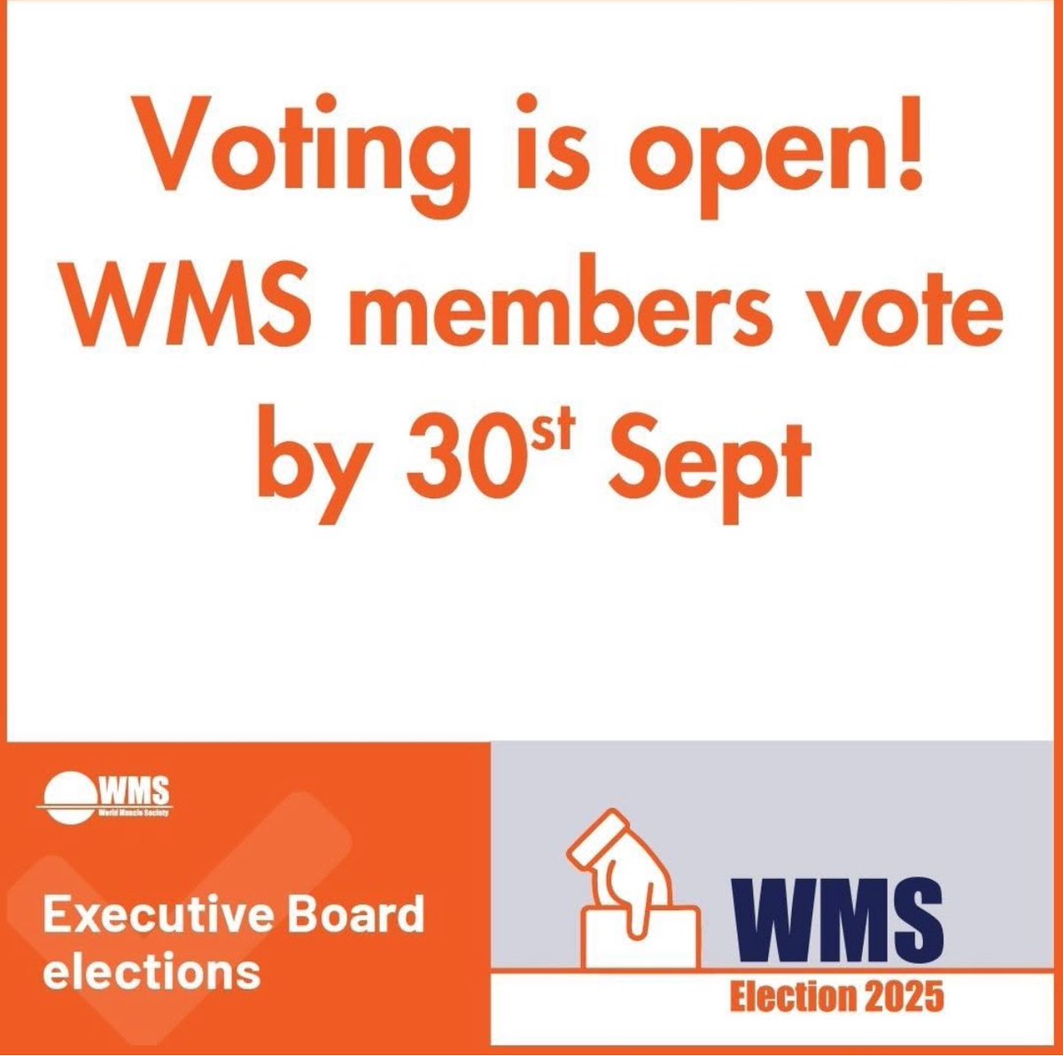 Quick reminder: WMS elections are happening now. Three seats for new board members are up this year. I’m in the mix too 😉 — hope you’ll vote, whoever you choose!
worldmusclesociety.org/page/wms-execu…