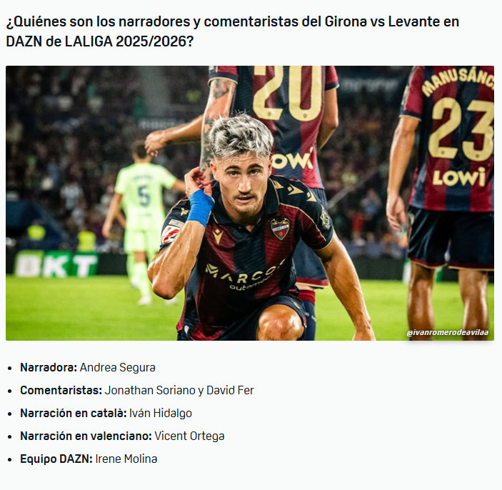 Ens veiem en un ratet a <a href="/DAZN_ES/">DAZN España</a> amb el <a href="/GironaFC/">Girona FC</a> vs <a href="/LevanteUD_Val/">Levante UD Valencià</a>! 
El conjunt granota a l'assalt de Montilivi en un partit de necessitats màximes per als dos equips. 
M'agradaria dir-vos també allò de "partit oferit per Bancaixa", però no seria veritat.