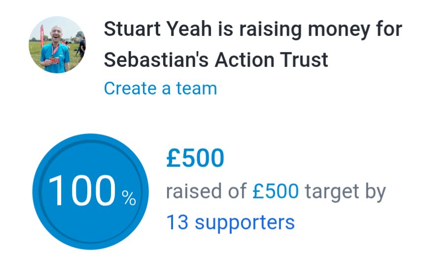 IT HAPPENED!!!

Overwhelmed and Overjoyed!!!! Thank you so so so so so so much!!!!

We will be extending this target because we are not done yet. £500 raised for <a href="/SebsActionTrust/">Sebastian's Action Trust</a> and counting 💙 

4 weeks until the day of the run. To find out more, visit justgiving.com/page/stuart15k