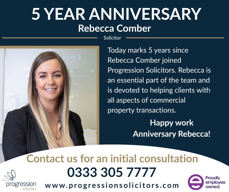 Today we are celebrating Rebecca Comber's fifth anniversary with Progression Solicitors!

Happy work anniversary Rebecca!

#WorkAnniversary #TeamProgression #5Years