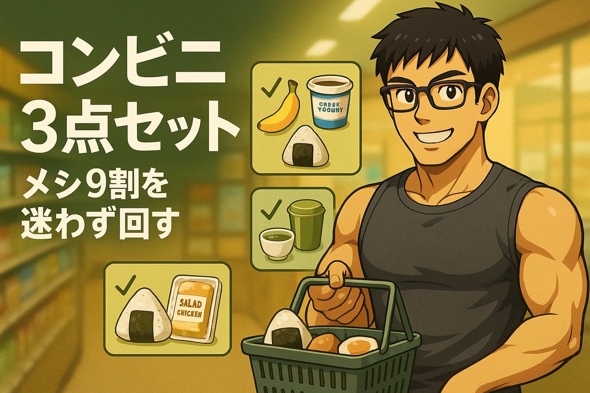 akabeko8000's tweet image. 🍙 コンビニは悪じゃない。
むしろ「迷わない食事の最適解」だった。

「メシに悩む脳みそ」なんて無駄すぎる。
この3点セットさえあれば、栄養も腹も満たされる。

記事はこちら👇
コンビニ3点セット｜“メシ9割”を迷わず回すnote.com/ready_avocet10…

#コンビニ飯 #筋トレ飯  #note更新