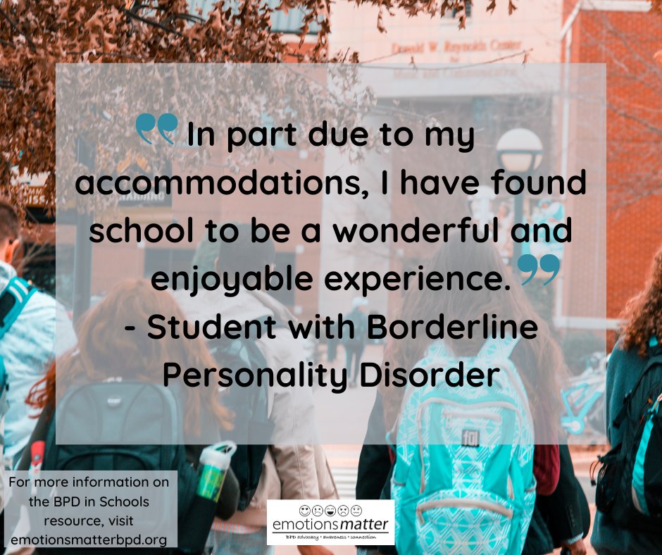 embpd's tweet photo. Did you know that students with BPD can advocate for educational accommodations? Check out Emotions Matter's BPD in Schools publication. It is available by print and free download from our website. https://t.co/TZvzDgLuXX #InclusiveEducation #SchoolAccommodations #BPDCommunity https://t.co/Xos1pt9kCD