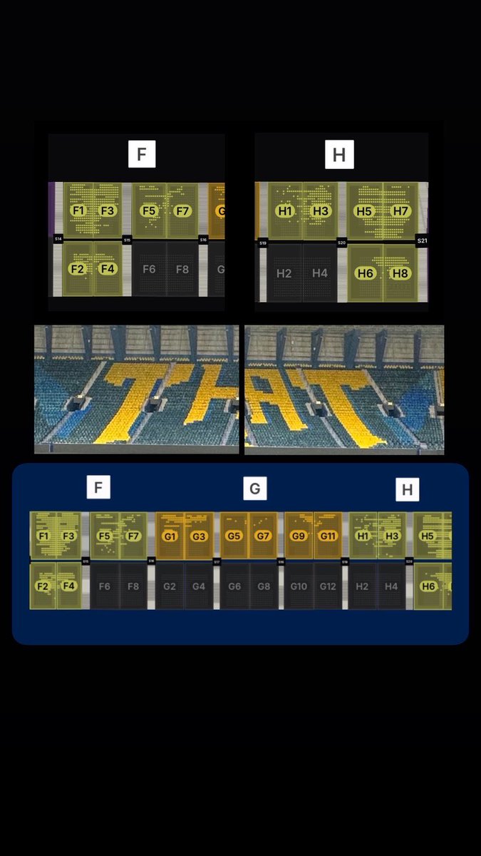 F1 - F2 - F3 - F4 
H1 - H3 - H5 - H7 - H8 

هذي اماكن الحروف بالتيفو زي ماهو موضح بالصوره 
باقي فيها حدود 1000 تذكره 
محتاجين الف عاشق يارجال عشان شكل مدرجنا 
اسعارها ٦٠-٦٥ ريال 

رابط الحجز مباشرة

tickets.victoryarena.com/ar/event/rsl-2…

لاتخلون نصركم يارجال 💛 ماهي كثيره عليكم