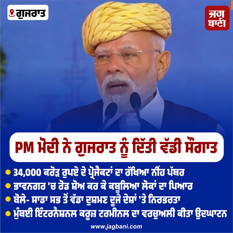 JagbaniOnline's tweet image. PM ਮੋਦੀ ਨੇ ਗੁਜਰਾਤ ਨੂੰ ਦਿੱਤੀ ਵੱਡੀ ਸੌਗਾਤ
#PMModi #Gujarat #projectsRs