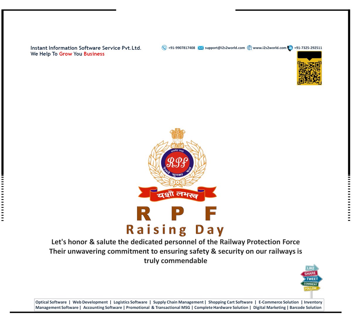 instant_pvt's tweet photo. Hearty congratulations & best wishes on the foundation day of #Railway_Protection_Force
#RPFFoundationDay
#RPFDay
#रेलवे_सुरक्षा_बल
#RailwayProtectionForce
#Optical_software
#Opticalsoftware
#i2s2
#Optocare
#AaharStore
#Digital_Marketing
#Web_Development
https://t.co/WqxTgnwn7c https://t.co/OqXbn75820