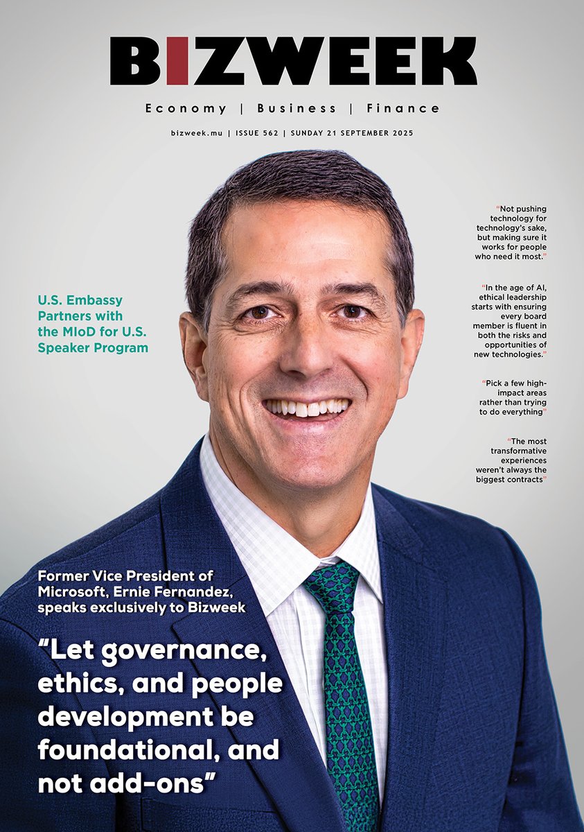 bizweekmu's tweet image. Let governance, ethics, &amp;amp; people development be
foundational, &amp;amp; not add-ons - former Vice President of Microsoft, Ernie Fernandez, speaks exclusively to Bizweek. @erniefernandez 

📖Full article: bizweek.mu

#BIZweek #Mauritius #Business #Economy #Diplomacy #Finance