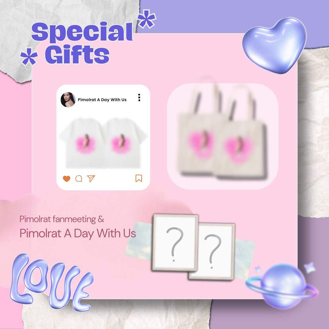 Special Gifts 🎁 

สำหรับคนที่ซื้ออาหารหรือเครื่องดื่มภายในร้านตั้งแต่ 120 บาทขึ้นไป จะมีสิทธิ์ลุ้นรับรางวัลจากงาน #Pimolratfanmeeting #Pimolratadaywithus 💝

แล้วเจอกันน้าาา 🩷🩷🩷