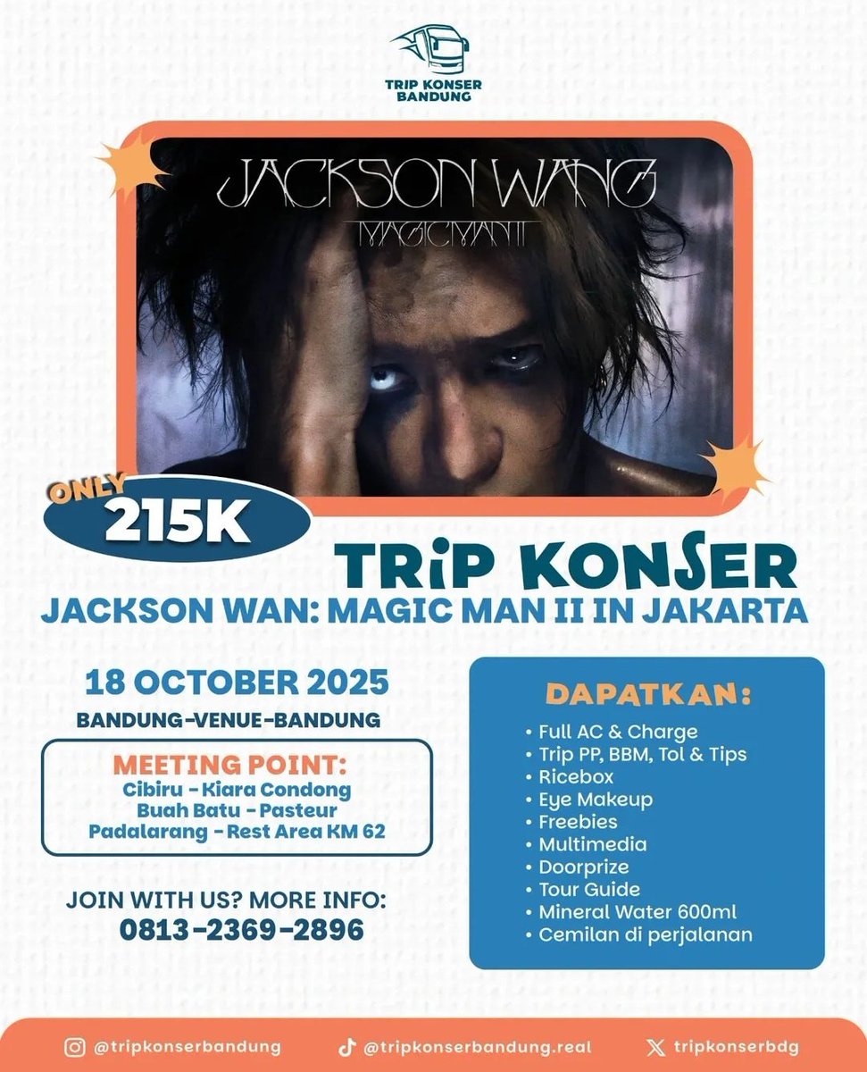 OPEN JACKSON WAN: MAGIC MAN II IN JAKARTA
BANDUNG - Venue - BANDUNG

Wargi bandung, yang belum punya temen ngonser atau barengan, Bareng tripkonserbandung aja😍

Wts wtb trip konser tiket bdg jkt cibiru buah batu pasteur padalarang #JACKSONWANGWORLDTOUR