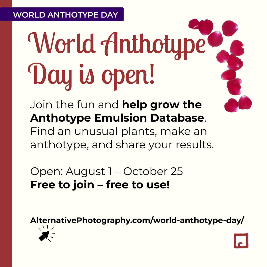 alternativephot's tweet image. World Anthotype Day is still open for entries until 25 October 2025!
World Anthotype Day is about experimenting with different emulsions, finding new ones and co-lab to make the database of emulsions HUGE. How to enter:
👉 alternativephotography.com/world-anthotyp…

#anthotypes #worldanthotypeday