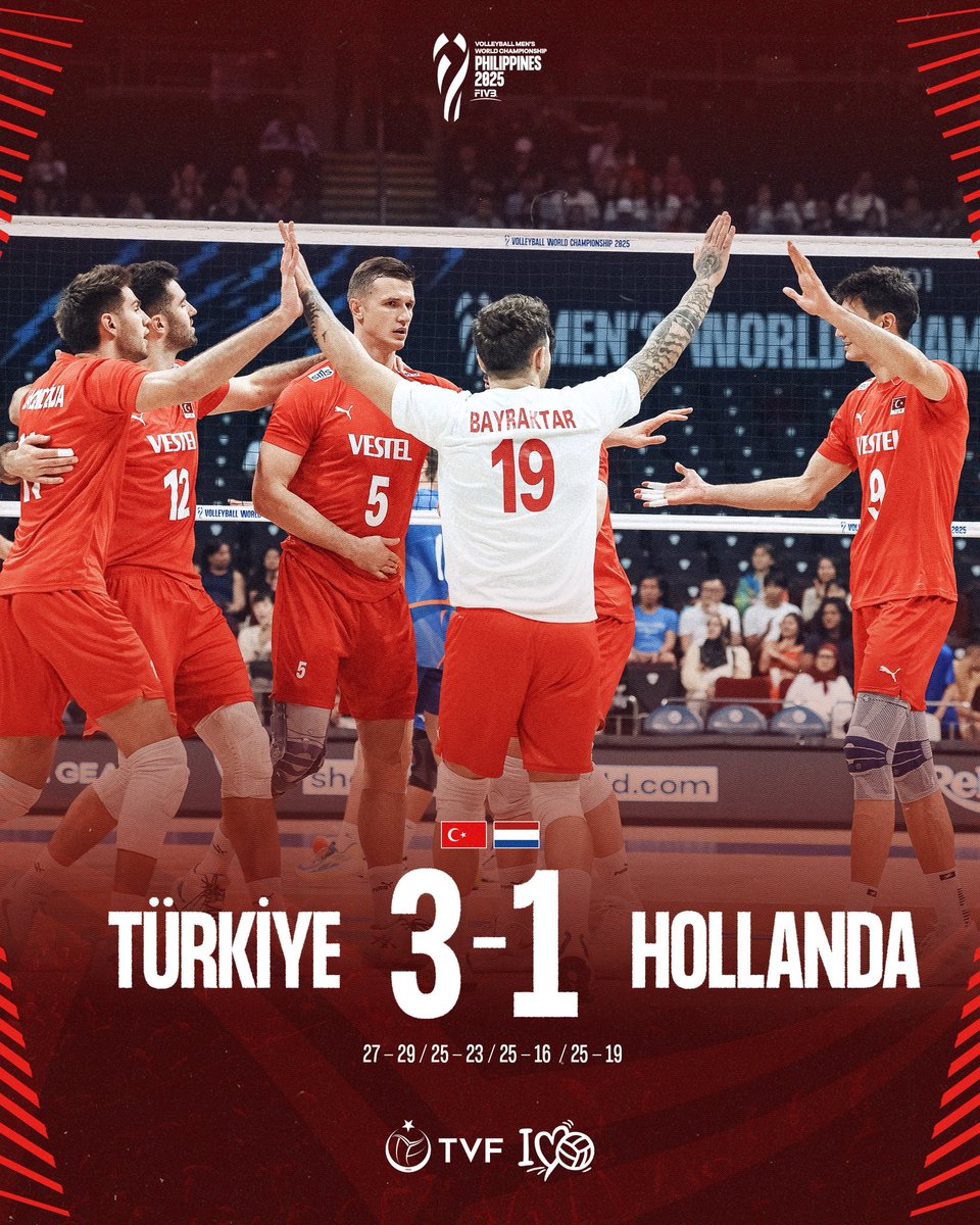 👑 FİLENİN EFELERİ TARİH YAZMAYA DEVAM EDİYOR! 🇹🇷

FIVB Dünya Şampiyonası Son 16 Turu'nda 🇳🇱 Hollanda'yı 3-1 mağlup ediyoruz ve tarihimizde ilk kez adımızı çeyrek finale, dünyanın en iyi 8 takımı arasına yazdırıyoruz! ❤️