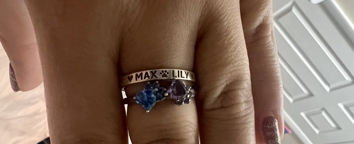 JamieLee_29's tweet photo. I’ve never been a jewelry girly but I ALWAYS wear these rings. The band with my fur babies names &amp; their birth stones in the shape of paw prints ♥️🐾
They are genuinely the best part of my life 
#CatMom https://t.co/XZL7Q0VSsm