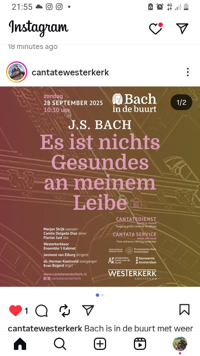 Nog 1 week wachten en dan is het zover. 
De eerste cantatedienst van het nieuwe seizoen. 

Door het Westerkerkkoor,  Ensemble 'tKabinet en solisten olv JanJoost van Elburg.

Ontdek de ultieme schoonheid van deze cantate.

Toegang gratis; donatie gewenst:
westerkerkkoor.nl